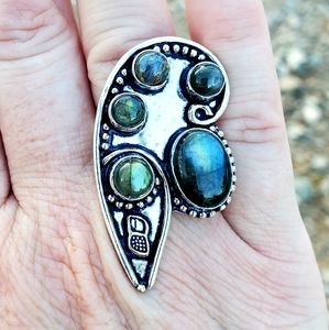 New Oversized Labradorite Silver Statement Ring.